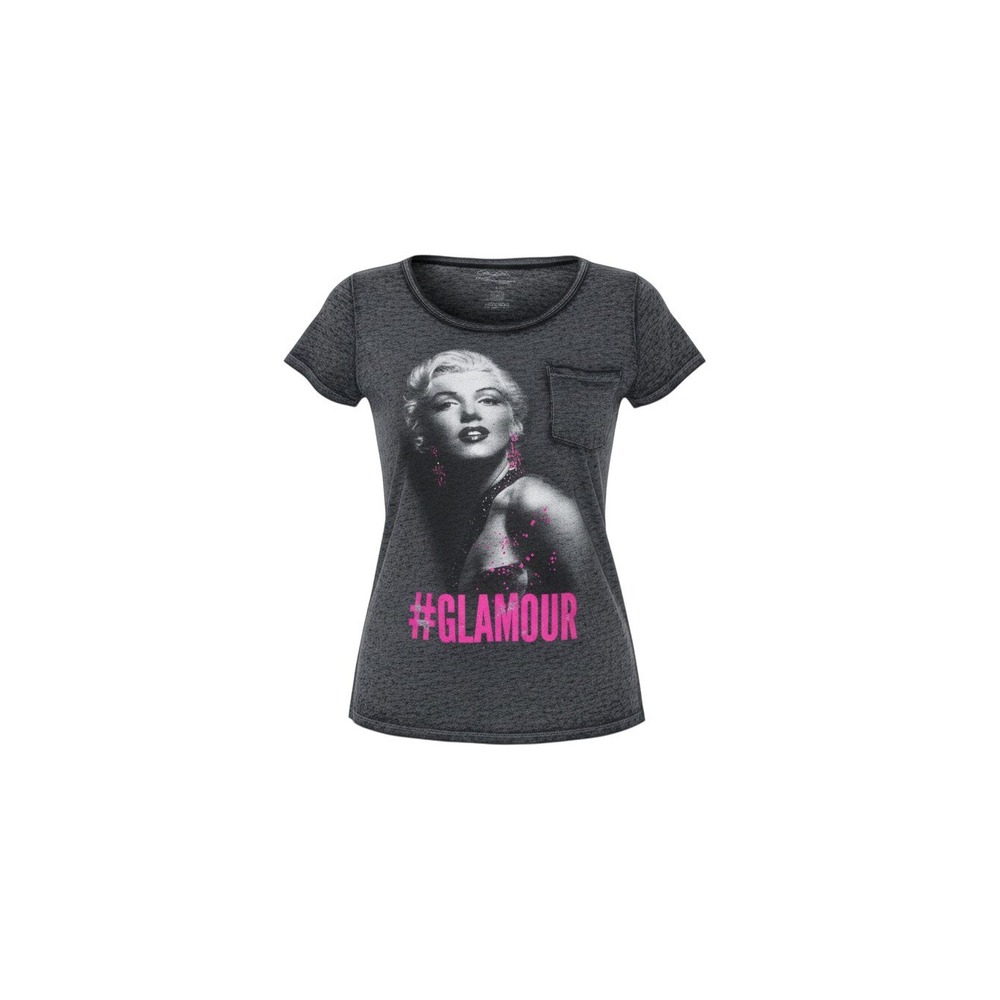 Marilyn Monroe Graphic Tee Womens M Gray Burnout #GLAMOUR Pocket T-Shirt